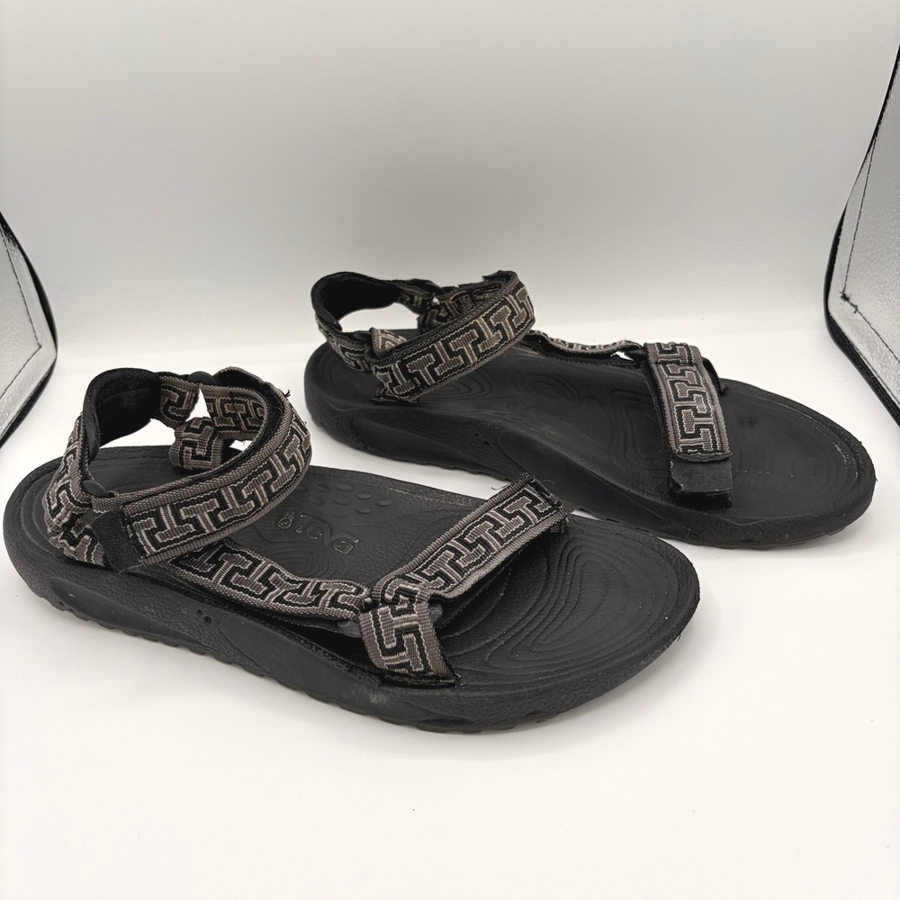 Teva Sandals Men 10 Black Grey Geometric Sport Shoc Pad Hiking Supportive Adjust
